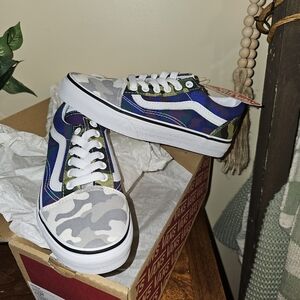 Vans Old Skool Kids 2Y Camo Collage Multi Low‎ Top Lace Blue Grey Green Purple